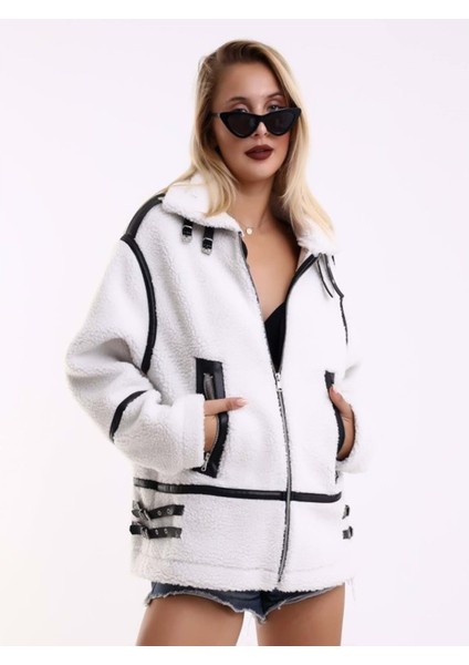 M2201 Kadın Oversize Tüylü Ceket - M2201 - Beyaz - ST01245-BEYAZ-M fiyatları