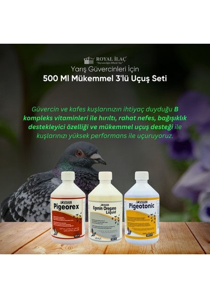 Royal Ilaç Yarış Güvercinlerinde 500 ml Rahat Nefes Yüksek Performans ve Mükemmel Uçuş Seti