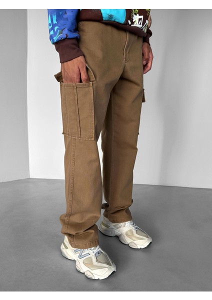 Erkek Baggy Fit Kargo Pantolon Kahverengi