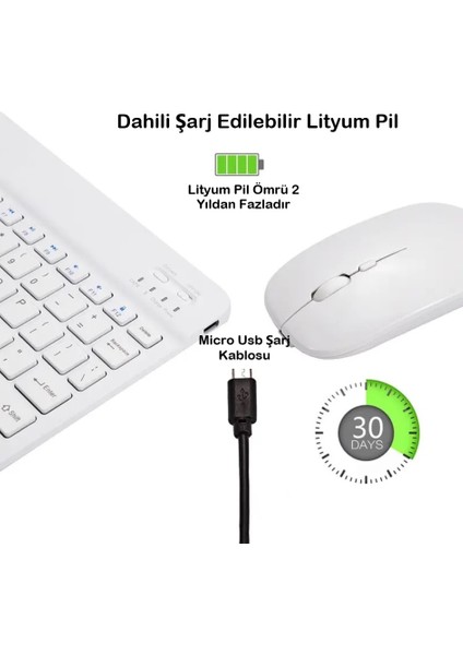 Duhalıne Tablet Telefon Uyumlu Taşınabilir Şarj Edilebilir Kablosuz Bluetooth Türkçe Q Klavye ve Mouse Seti