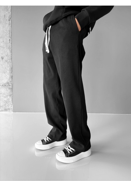 Baggy Fit Çizgili Rahat Pantolon Siyah fiyatları