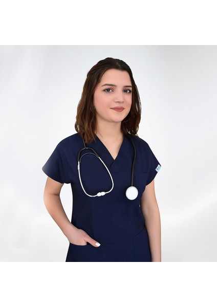 Lacivert Likralı Doktor Hemşire Cerrahi Üniforma Takımı