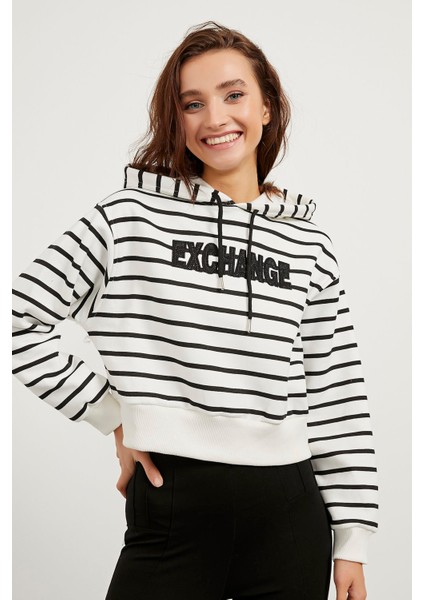 Çizgili Kapüşonlu Sweat