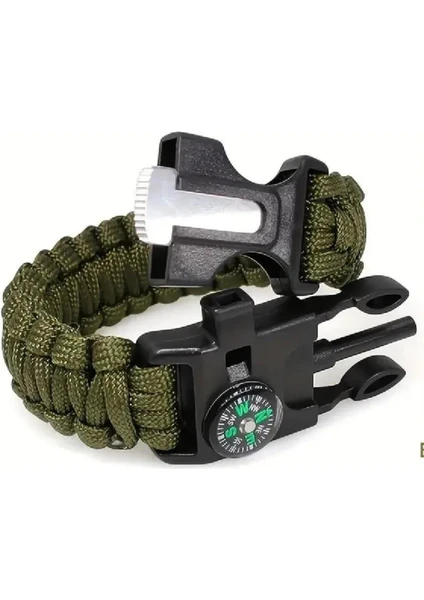 Paracord Pusulalı Survival Hayatta Kalma Kamp Bilekliği Düdüklü Ateş Başlatıcı Outdoor Aksesuar Gaddarın Bilekliği (Çağatay Ulusoyun bilekliği) Paracord İpli Hayatta Kalma Bilekliği Haki