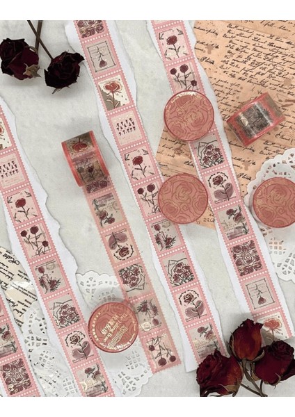 The Falling Rose Pembe Tek Tek Çıkartmalı Washi Bant Sticker Çıkartma bullet Journal