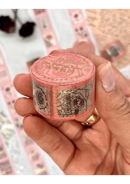 The Falling Rose Pembe Tek Tek Çıkartmalı Washi Bant Sticker Çıkartma bullet Journal