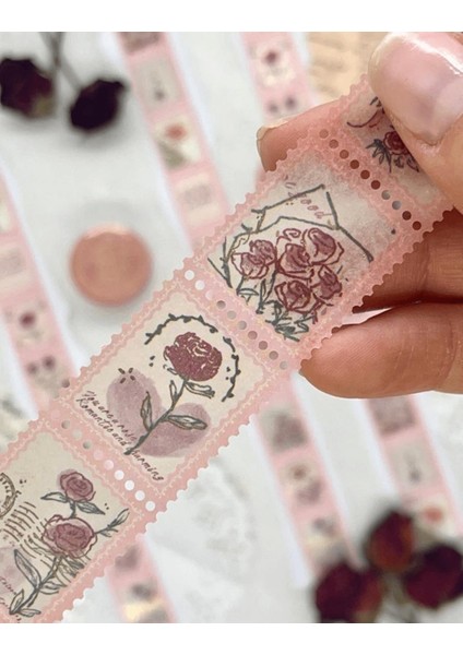 The Falling Rose Pembe Tek Tek Çıkartmalı Washi Bant Sticker Çıkartma bullet Journal