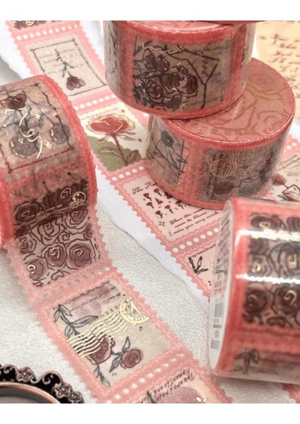 The Falling Rose Pembe Tek Tek Çıkartmalı Washi Bant Sticker Çıkartma bullet Journal