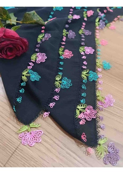 Iğne Oyası Şık Siyah Yazma Namaz Örtüsü El Yapımı, Özel Tasarım