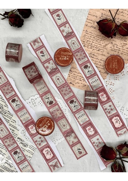 The Falling Rose Kırmızı Tek Tek Çıkartmalı Washi Bant Sticker Çıkartma bullet Journal