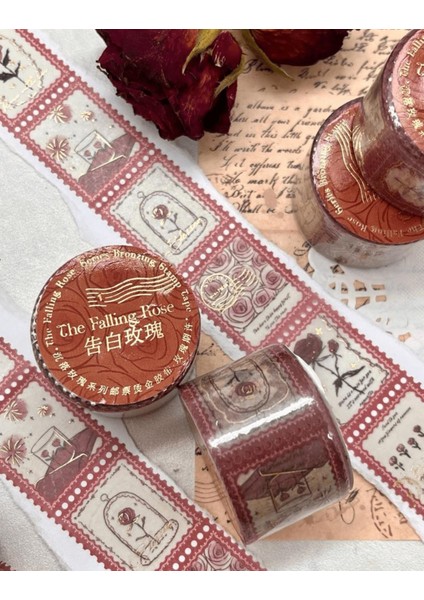 The Falling Rose Kırmızı Tek Tek Çıkartmalı Washi Bant Sticker Çıkartma bullet Journal