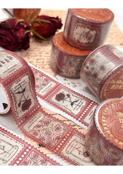 The Falling Rose Kırmızı Tek Tek Çıkartmalı Washi Bant Sticker Çıkartma bullet Journal