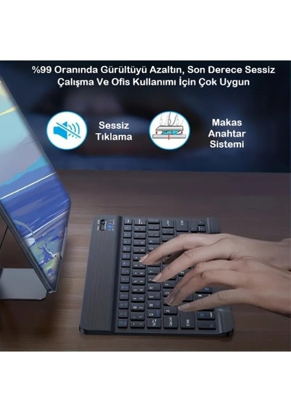 Duhalıne Tablet Telefon Uyumlu Taşınabilir Şarj Edilebilir Kablosuz Bluetooth Türkçe Q Klavye ve Mouse Seti