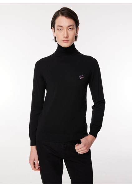 Dik Yaka Normal Düz Siyah Erkek Kazak 23IU1M0A0159002_MAGLIA Lupetto