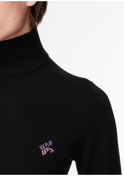 Dik Yaka Normal Düz Siyah Erkek Kazak 23IU1M0A0159002_MAGLIA Lupetto