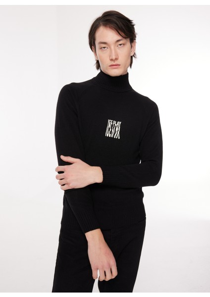 Balıkçı Yaka Normal Emprime Siyah Erkek Kazak 23IU1M0A0099013_MAGLIA Lupetto