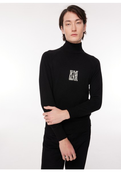 Balıkçı Yaka Normal Emprime Siyah Erkek Kazak 23IU1M0A0099013_MAGLIA Lupetto modelleri