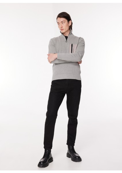 Dik Yaka Normal Düz Gri Melanj Erkek Kazak 23IU1M0A0129502_MAGLIA Lupetto