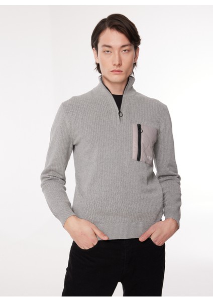Dik Yaka Normal Düz Gri Melanj Erkek Kazak 23IU1M0A0129502_MAGLIA Lupetto