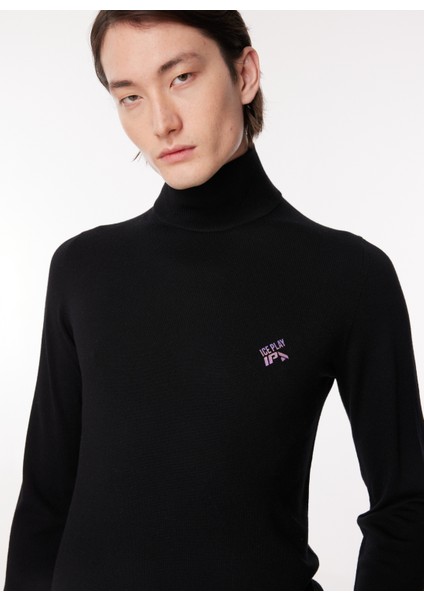 Dik Yaka Normal Düz Siyah Erkek Kazak 23IU1M0A0159002_MAGLIA Lupetto