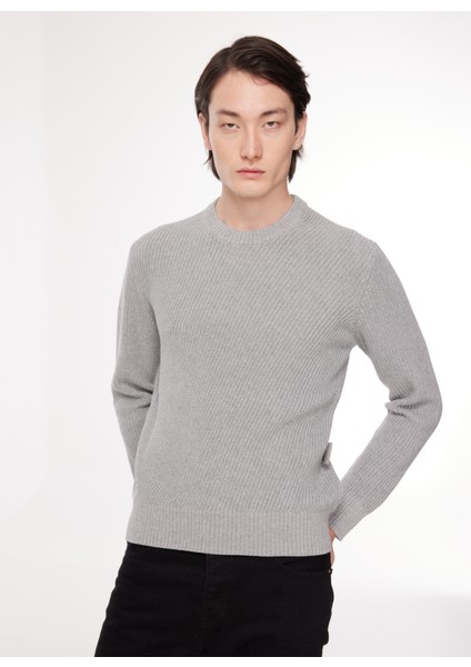Bisiklet Yaka Standart Düz Gri Melanj Erkek Kazak 23IU1M0A0139502_MAGLIA Gırocollo