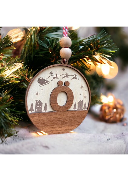 Iskandinav Tarzı Ö Harfi Yılbaşı Ağaç Süsü, Kişiselleştirilmiş Minimalist Noel Baba Desenli Çam Ağacı Süsü
