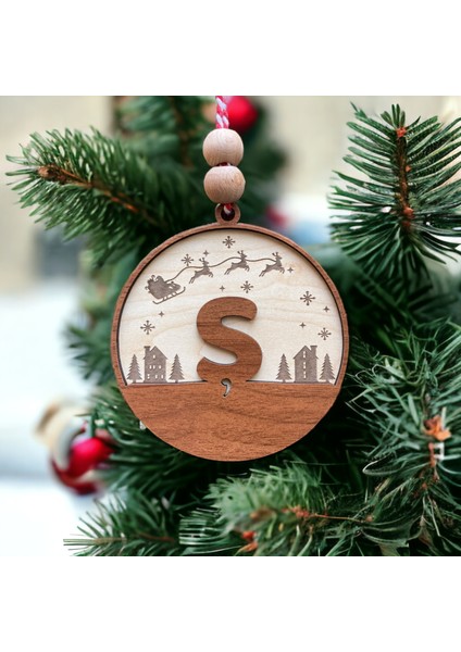 Iskandinav Tarzı Ş Harfi Yılbaşı Ağaç Süsü, Kişiselleştirilmiş Minimalist Noel Baba Desenli Çam Ağacı Süsü