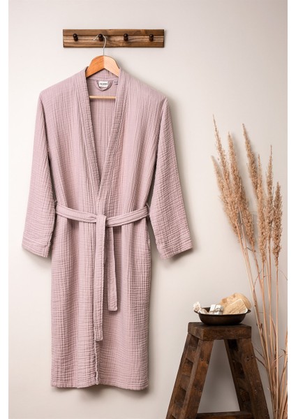 Unisex Kimono Müslin Bornoz Pudra