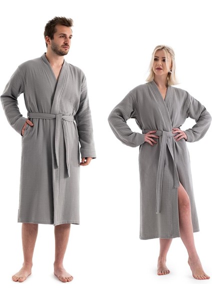 Unisex Kimono Müslin Bornoz Gri fiyatları