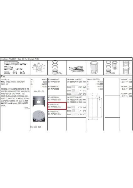 Piston Sekman Partner Berlingo 0,50A (8771760050A-0628F6)