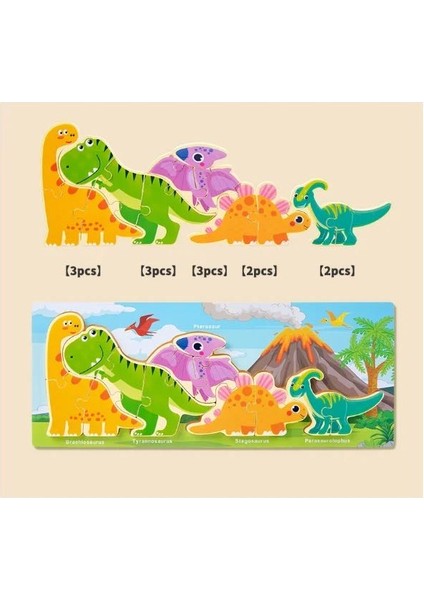 Dinozorlar Temalı 3D Ahşap Çocuk Puzzle