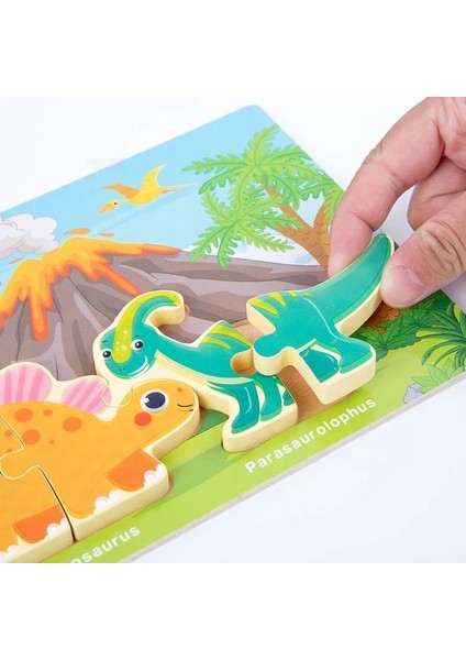 Dinozorlar Temalı 3D Ahşap Çocuk Puzzle