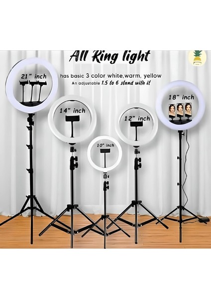 14 Inch Youtuber LED Işıklı Halka Telefon Tutuculu 14 Inch 26 cm Selfie/yayıncı/makyaj Işığı 210 cm Tripod F08 fiyatları