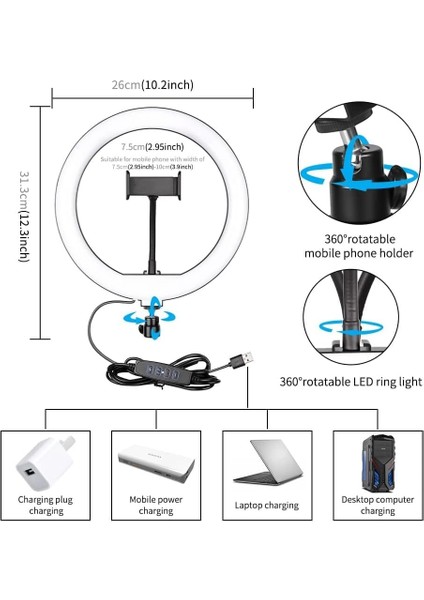 14 Inch Youtuber LED Işıklı Halka Telefon Tutuculu 14 Inch 26 cm Selfie/yayıncı/makyaj Işığı 210 cm Tripod F08 fırsatları
