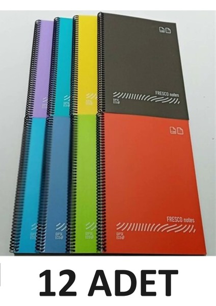 Kaliteli Defter Eco Fresco A4 72YP Spiralli .pp ( 12 'li 6 Adet Kareli 6 Adet Çizgili )