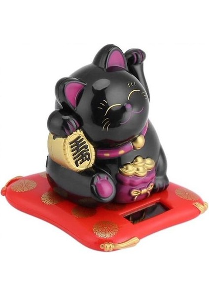 Delaman Maneki Neko Güneş Enerjili Şanslı Kedi Sallayarak Kol, Fortune Cat (Siyah) (Yurt Dışından)