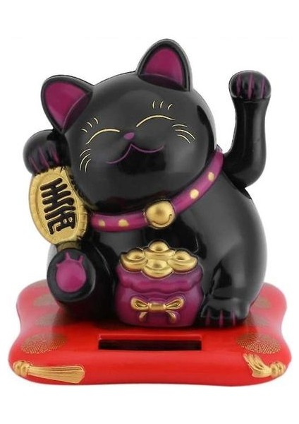 Delaman Maneki Neko Güneş Enerjili Şanslı Kedi Sallayarak Kol, Fortune Cat (Siyah) (Yurt Dışından)