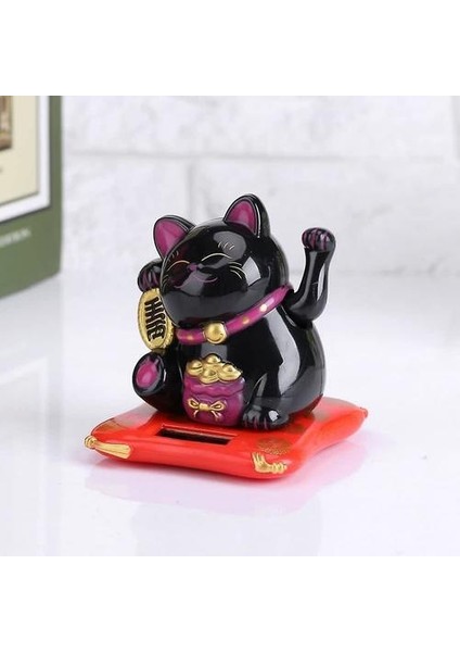 Delaman Maneki Neko Güneş Enerjili Şanslı Kedi Sallayarak Kol, Fortune Cat (Siyah) (Yurt Dışından)