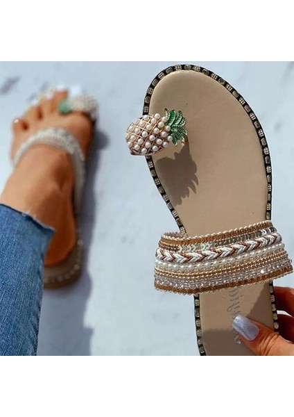 Flip Floplar Kadın Yaz Terlikler Daire Bohemian Plaj Kadın Ayakkabı Kristal Ananas Rahat Moda Bayanlar Artı Boyutu Terlik | Çevirme (Yurt Dışından)