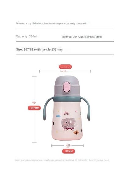 360ML Termos Kupası, 316 Saman Saplı Karikatürlü Çocuklar Için Paslanmaz Çelik (Yurt Dışından) fiyatları