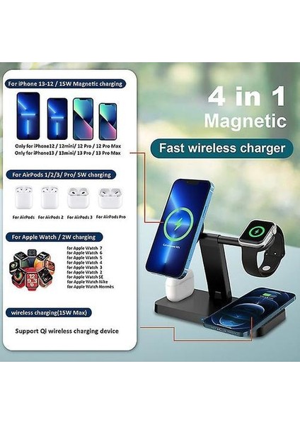 Fdgao Manyetik Kablosuz Şarj Standı Iphone 13 12 Mini Iphone 12 13 Pro Max 4 In 1 Hızlı Qi Kablosuz Şarj Cihazı Apple Watch Iphone Samsun (Yurt Dışından)