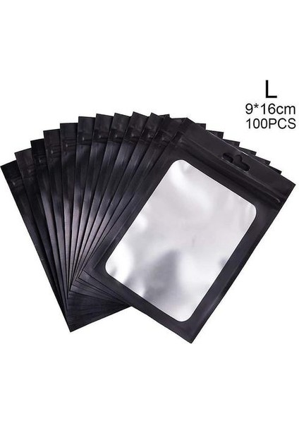(Siyah 9X16CM) 100 Adet 4 Boyutları Düz Kozmetik Çantası Bir Yan Temizle Holografik Mini Alüminyum Folyo Zip Kilit Çanta Kalın (Yurt Dışından)