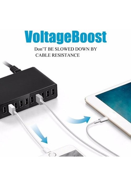 Siyah 50 W Çok-Usb Şarj Istasyonu Hızlı Şarj Için 10-Port Şarj 5V10A Hızlı Çok Portlu Şarj Istasyonu Cep Telefonu Fiş (Yurt Dışından)