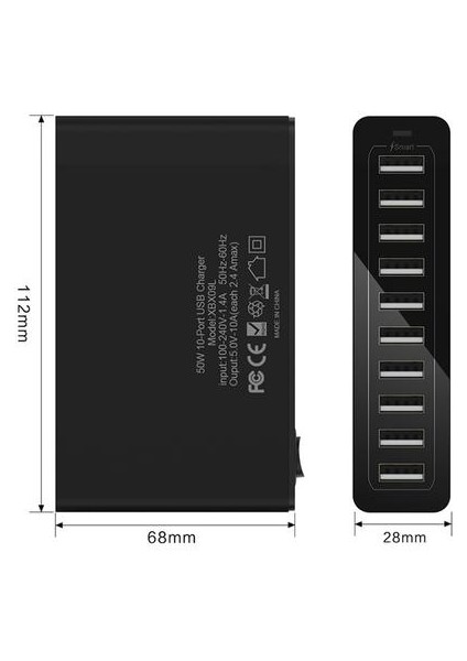 Siyah 50 W Çok-Usb Şarj Istasyonu Hızlı Şarj Için 10-Port Şarj 5V10A Hızlı Çok Portlu Şarj Istasyonu Cep Telefonu Fiş (Yurt Dışından)