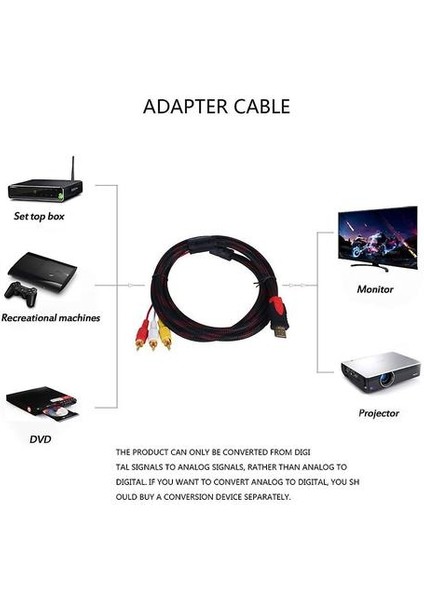 5ft HDMI Erkek Rca Video Ses Av Kablo Adaptörü Ps3 Ps4 Xbox One Wii Için (Yurt Dışından)