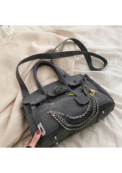 Pin Zinciri Denim Platin Çanta, Yaratıcı El Mesajı Çantası, Şık Kız Trend Çantası (Yurt Dışından) fırsatları