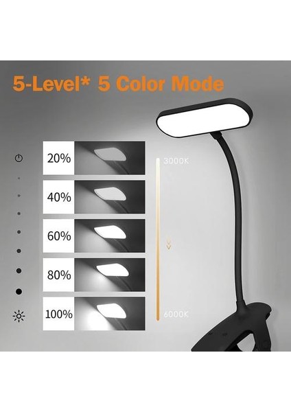 Akülü LED Masa Lambası, 5 Renk ve 5 Kısılabilir Dokunmatik Ekran Başucu Lambası 360 Esnek Boyun LED Lamba, Okuma Lambası Yatak Için Okuma Işığı, Siyah [enerji (Yurt Dışından)