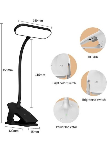 Akülü LED Masa Lambası, 5 Renk ve 5 Kısılabilir Dokunmatik Ekran Başucu Lambası 360 Esnek Boyun LED Lamba, Okuma Lambası Yatak Için Okuma Işığı, Siyah [enerji (Yurt Dışından)