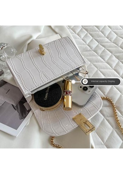 Timsah Pu Omuz Çantası Zincir Çantası, Mini Tek Omuzlu Messenger Küçük Kare Çanta, Moda Zinciri Kadın Çantası (Yurt Dışından)