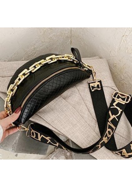 Kalın Zincir Yüksek Messenger Göğüs Çantası, Ekose Pu Kadın Çantası Moda Moda Omuz Çantası (Yurt Dışından)